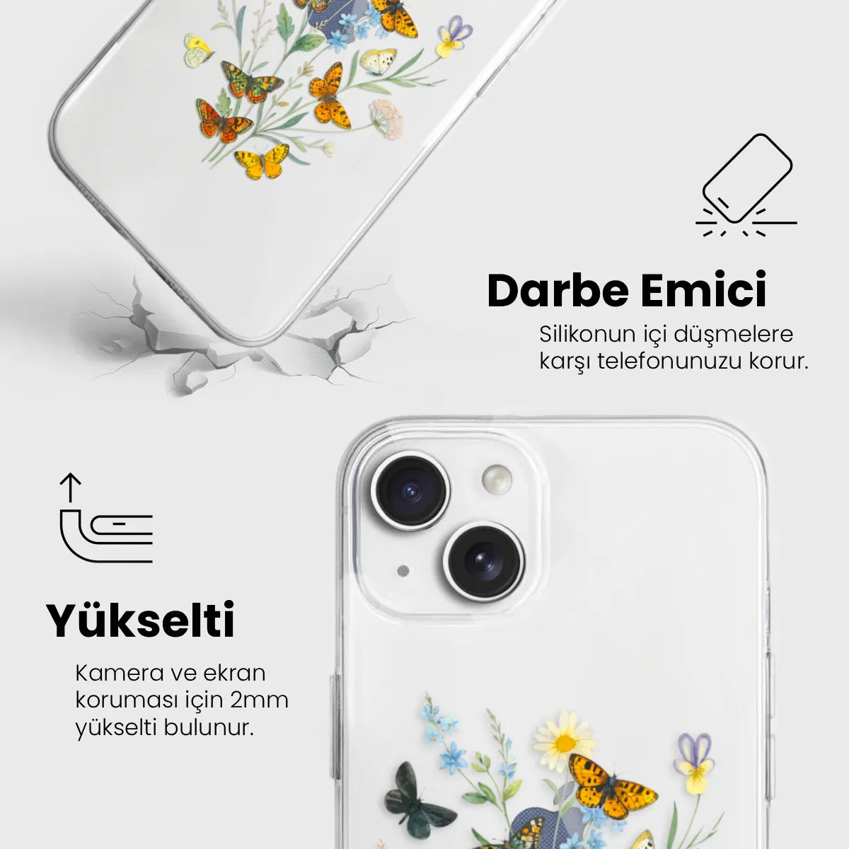 Vintage Butterfly - Şeffaf Telefon Kılıfı